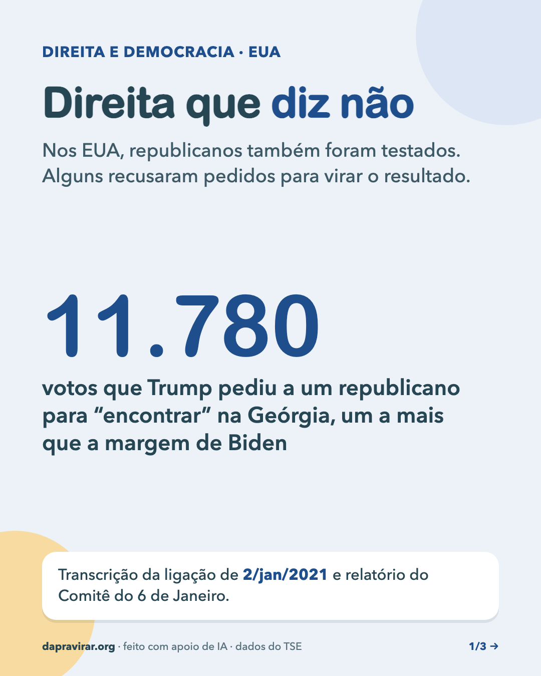 Direita que diz não, card 1 de 3